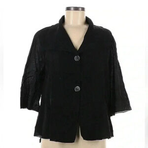 Redwood Court | Cropped Black Silk 3/4 Sleeves Button Down Blazer Size 6 NWT